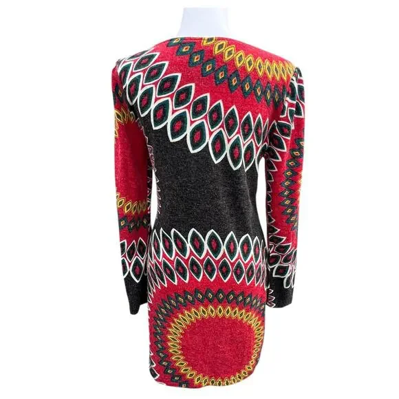 Aryeh Sweater Dress Women's MEDIUM Boho Geometric Mini Zip Front Long Sleeve - Picture 3 of 9